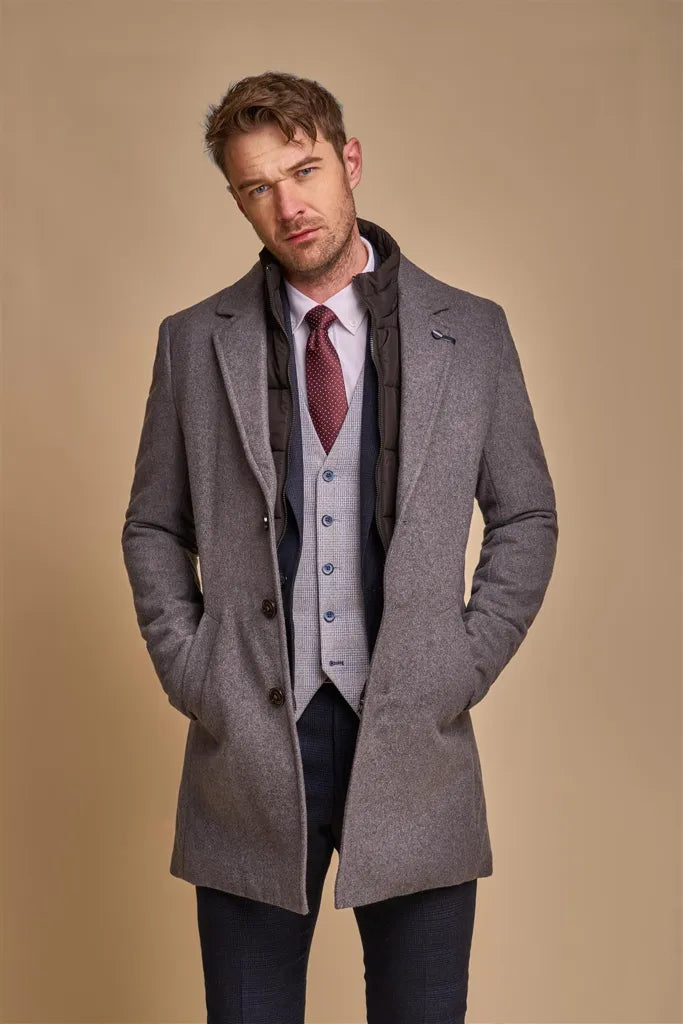 Sanford - Men's Grey Wool Blend Overcoat Dapper Men's Bow