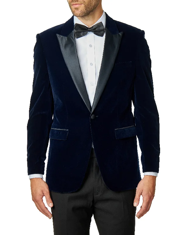 DINNER GARY – NAVY SOFT VELVET TUXEDO JACKET Elegant Men's Cashmere