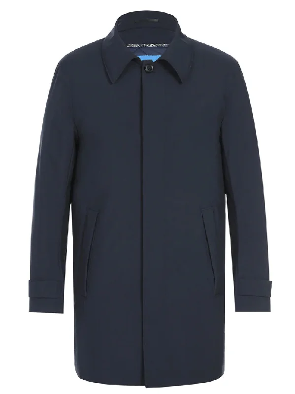 PELAGO Standard Collar Functional Trench Coat With Removable Quilted Liner in Navy Unique Men's Patch