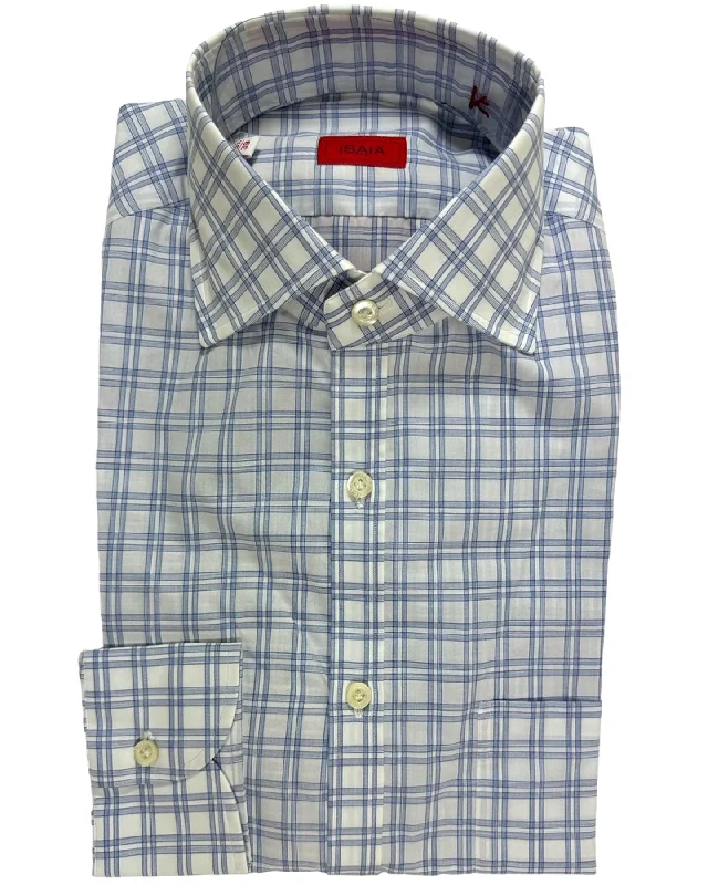 Isaia Shirt White Blue Glen Check 39 - 15 1/2 Regular Fit Confident Men's Power