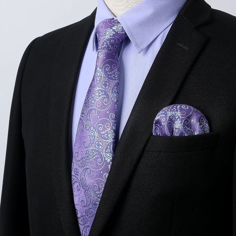 Men's Shirt with Tie Handkerchief Set - 05-LAVENDER Youthful Men's Anime