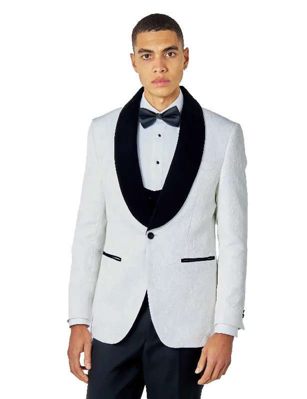 ARCHIE – WHITE TUXEDO JACKET DAMASK JACQUARD PRINTED Polished Men's Silk