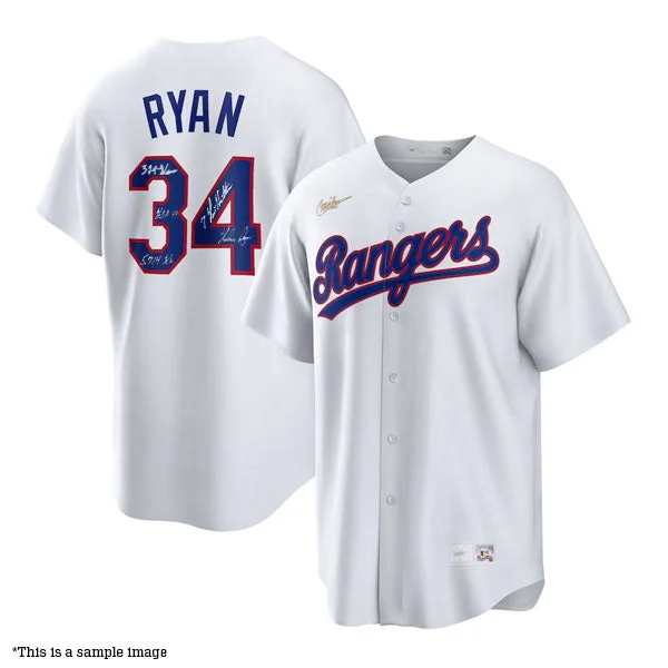 Nolan Ryan Autographed STAT Inscription Rangers Jersey Casual Men's Loose