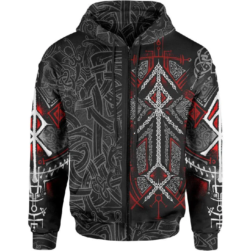 Runes of Loki Zip Hoodie - Red Edition Casual Men's Short