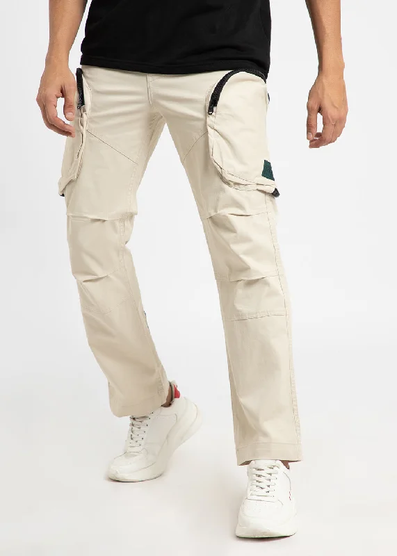 Beige Zipper Cargo Pant Refined Men's Velvet