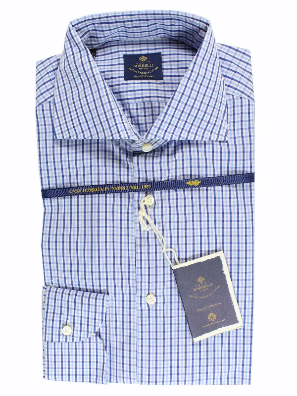 Luigi Borrelli Dress Shirt White Navy Blue Royal Collection 40 - 15 3/4 SALE Sophisticated Men's 