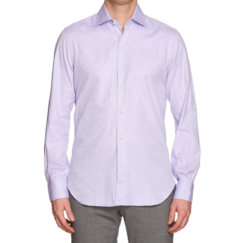 MATTABISCH by Kiton Handmade Purple Dobby Cotton Dress Shirt 39 NEW 15.5 Slim Fit Sporty Men's Tennis