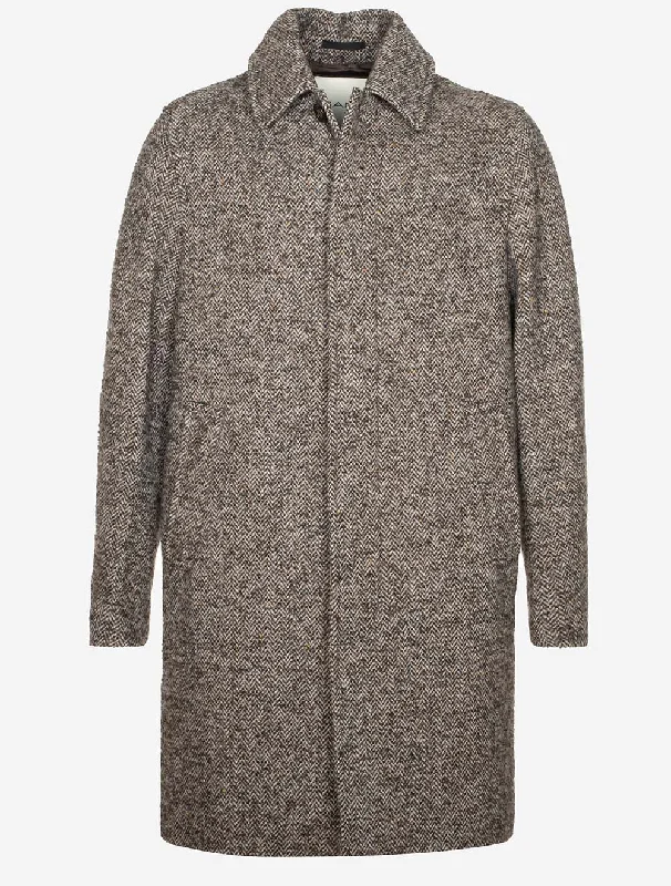 Wool Car Coat Deep Brown Cclassic Men's Tweed