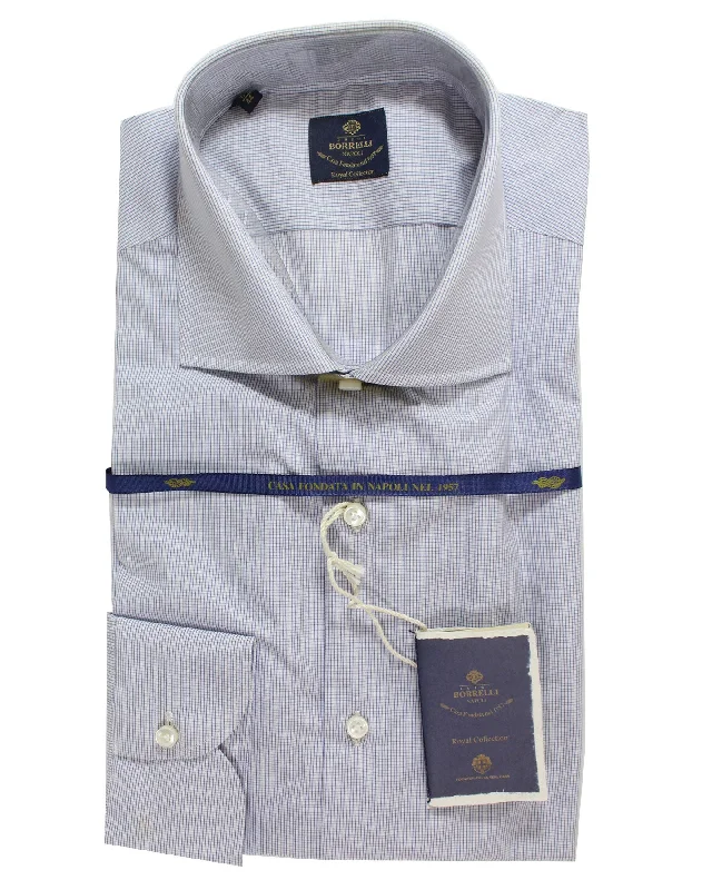 Luigi Borrelli Dress Shirt White Navy Mini Check 44 - 17 1/2 Royal Collection Masculine Men's 