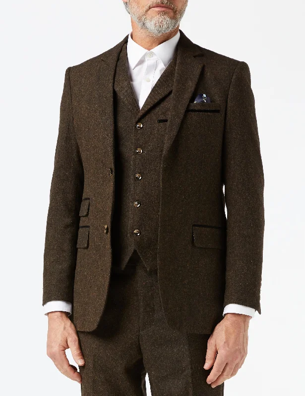 CALVIN - BROWN TWEED JACKET & WAISTCOAT Rugged Men's Outdoor 