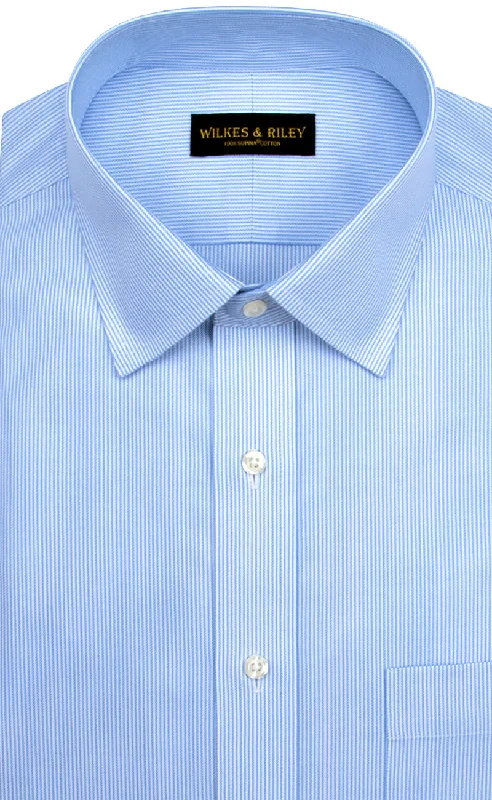 Slim Fit Blue Stripe Spread Collar Supima® Cotton Non-Iron Twill Dress Shirt British Gentleman Style