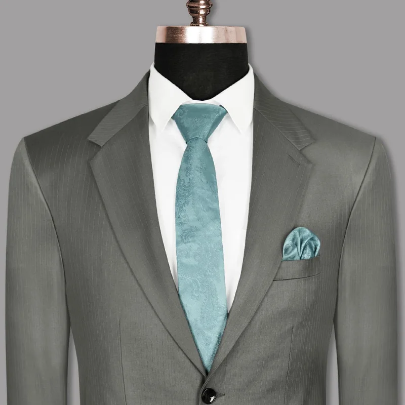 Greenish Grey Striped Wool Rich Blazer Confident Men's Power