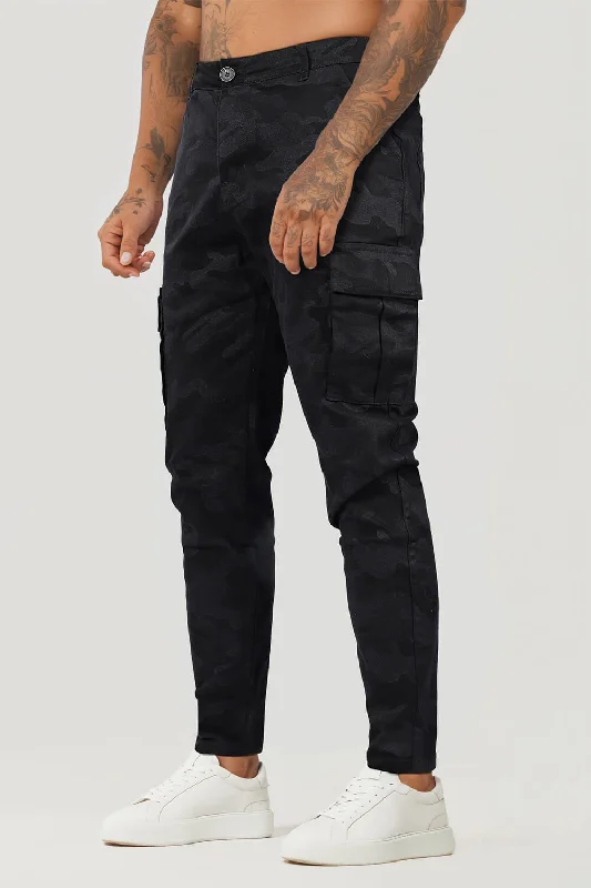 Men's Black Cargo Pant - Camouflage Dark Pattern Sharp Men's Italian