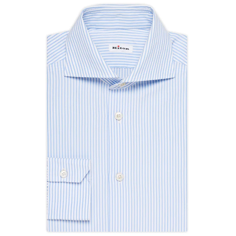 KITON Napoli Handmade Blue Striped Poplin Cotton Dress Shirt EU 39 US 15.5 NEW Cozy Men's Sherpa