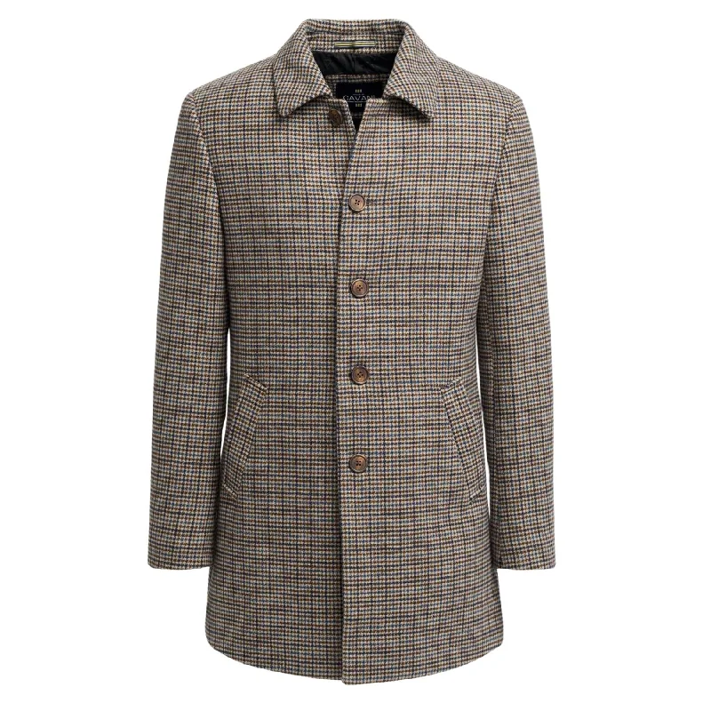 Men's Tan Brown Wool Blend Overcoat Jacket Dogtooth Tweed Coat Sporty Men's Athleisure 