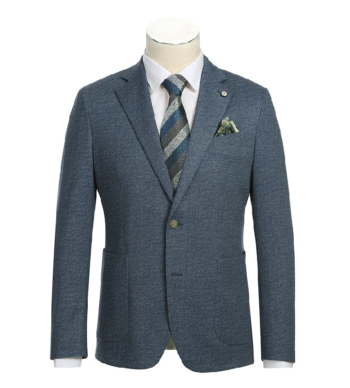 Half Canvas Slim Fit Blazer in Blue Sporty Men's Tennis