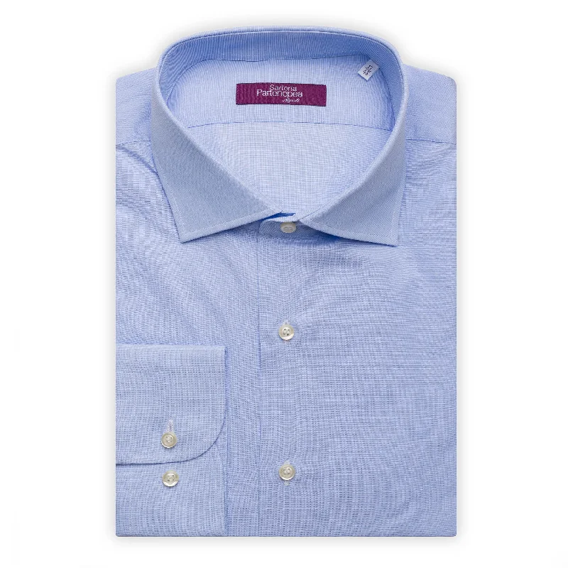 SARTORIA PARTENOPEA Light Blue Cotton End on End Standard Cuff Dress Shirt NEW US 17.5 Tough Men's Military