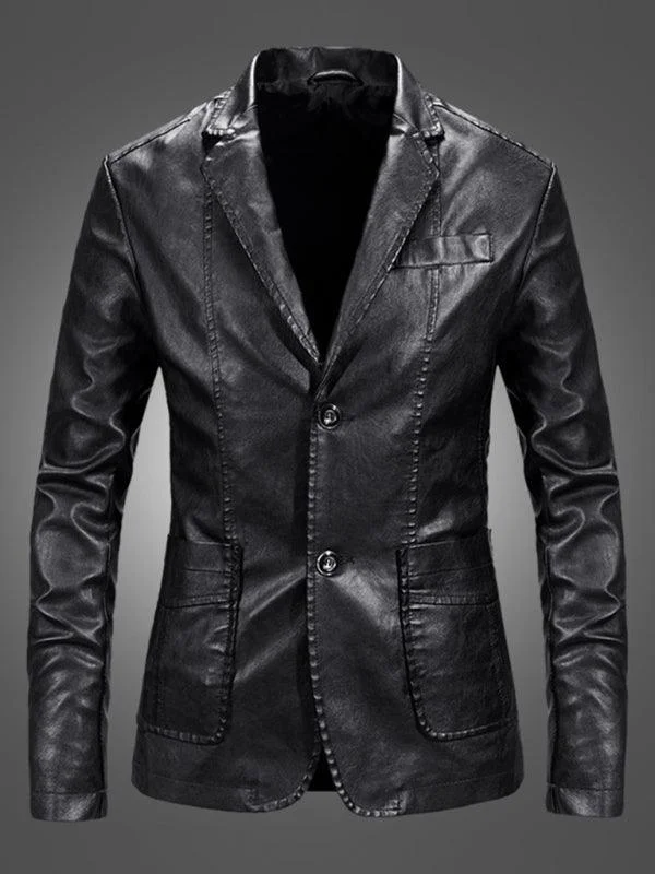 Men Blazer - Casual Leather Slim Fit Blazer Athletic Men's High