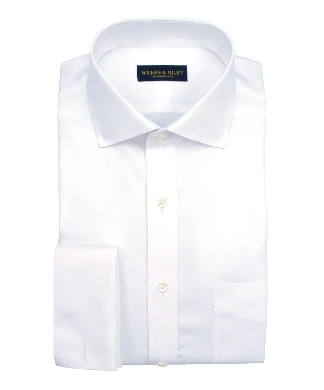 Slim Fit White English Spread Collar French Cuff Supima® Cotton Non-Iron Pinpoint Dress Shirt Modern Men's Tech