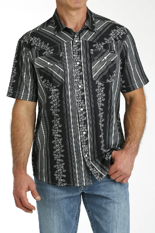 Cinch Men's Black Floral Print Snap Camp Shirt Confident Men's High