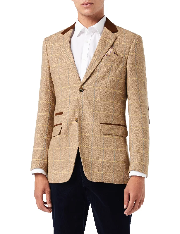 ELTON -  Light Brown Tweed Check Blazer Laid