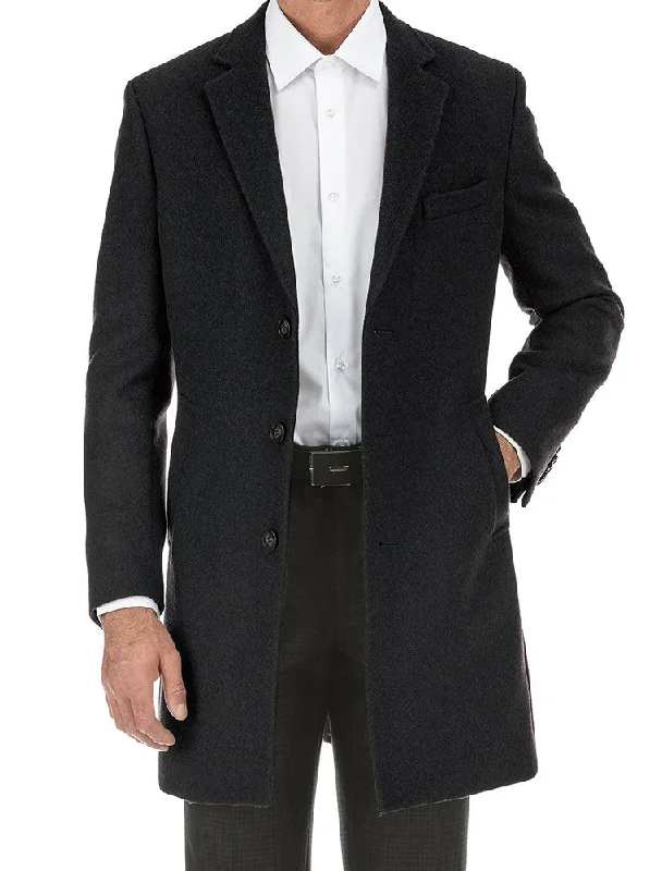 English Laundry Black Fall/Winter Essential Slim Fit Wool Blend Overcoat Monochromatic All