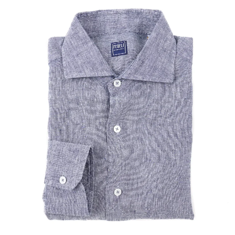 Fedeli Woven Chambray Linen Shirt Trendy Men's Bucket