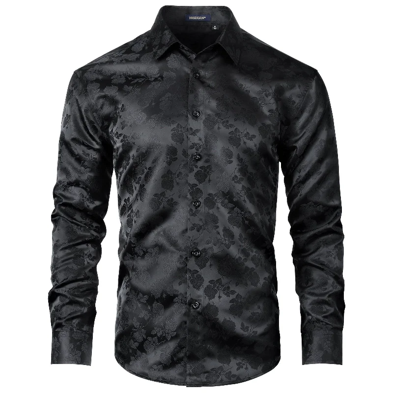 Men's Long Sleeve Shirt With Printing - 01-BLACK Casual Men's Loose