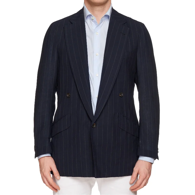 RUBINACCI LH Handmade Bespoke Blue Striped Mohair 1 Button Jacket EU 50 US 40 Confident Men's Power