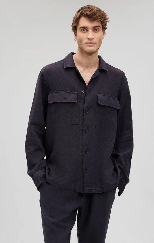 DOUBLE POCKET BUTTON-UP LINEN SHIRT IN PERISCOPE Bold Men's Animal