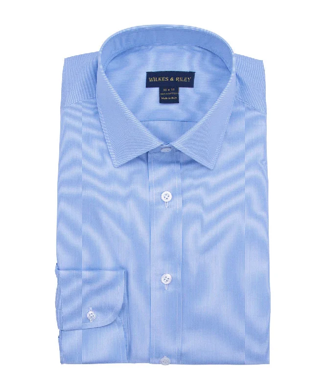 Tailored Fit Fineline Stripe w/ White Ground Spread Collar Dress Shirt Relaxed Men's Beach