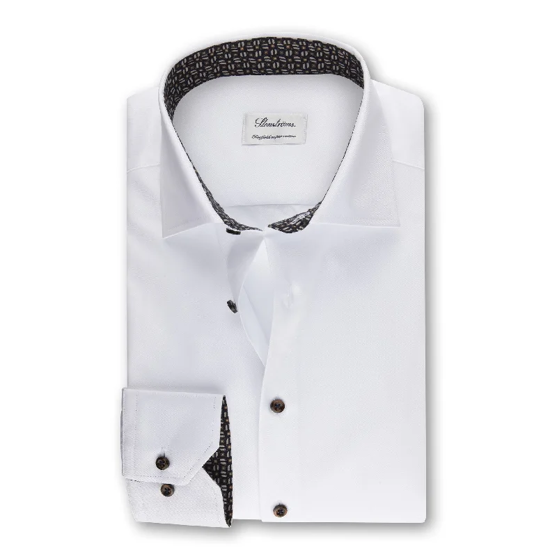 White Fitted Body Shirt With Contrast - Stenströms Relaxed Men's Beach