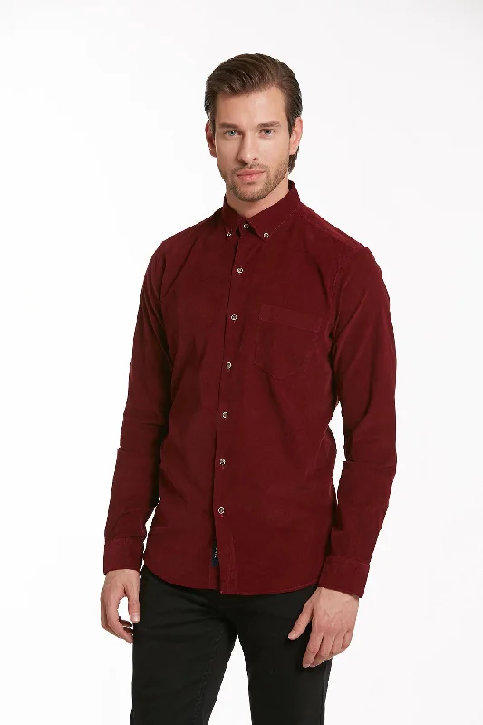 Comfort Fit Long Sleeve Cotton Burgundy Dress Shirt British Gentleman Style