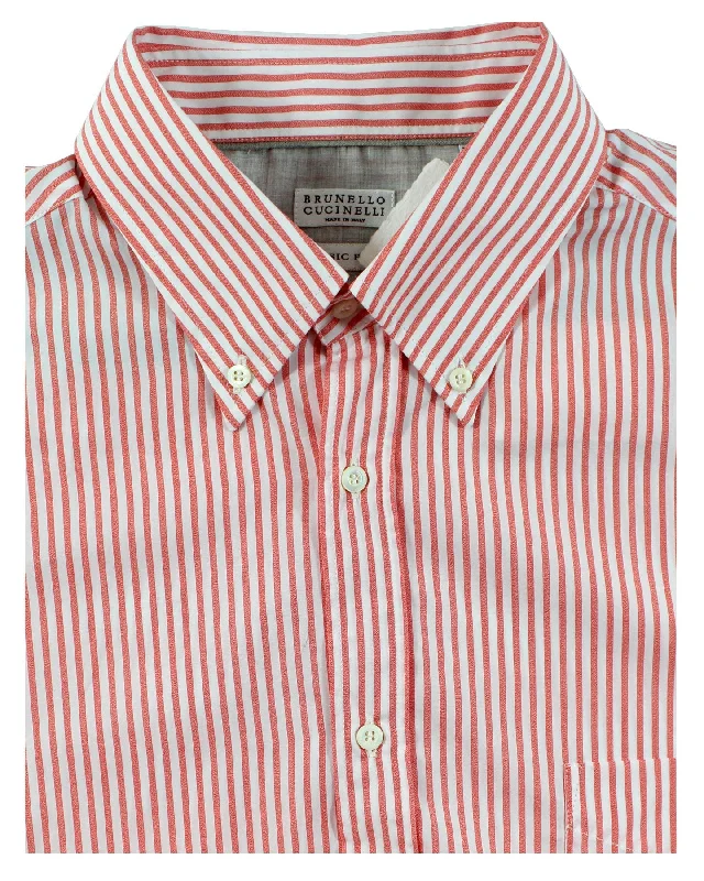 Brunello Cucinelli Button-Down Shirt White Red XXL REDUCED - SALE Masculine Men's 