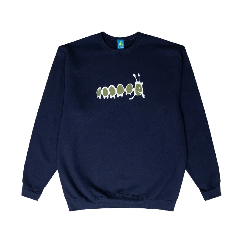 Frog Caterpillar Crewneck Sweatshirt Navy Polished Men's Satin