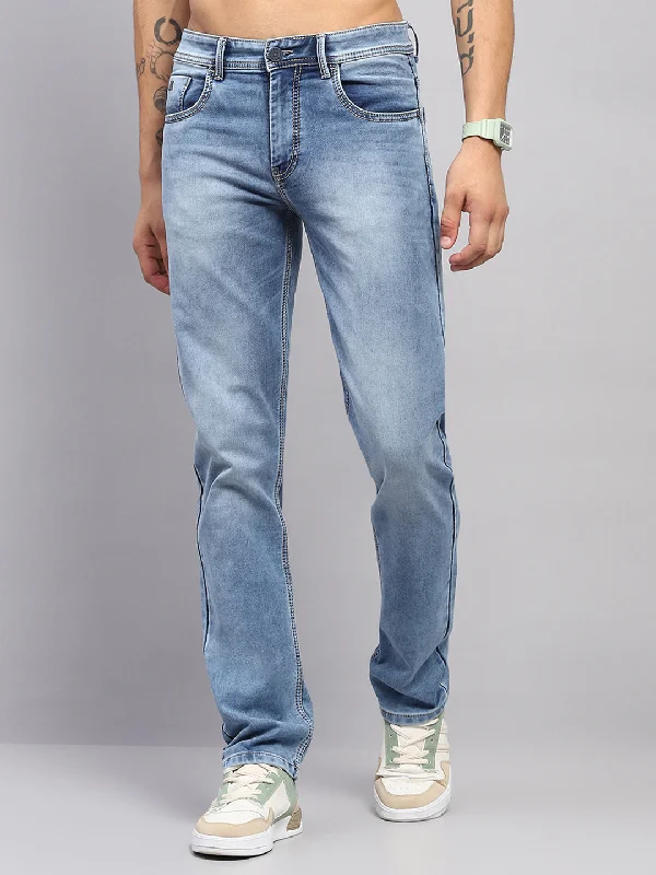 Men Blue Solid Straight Fit Denim Refined Men's Velvet