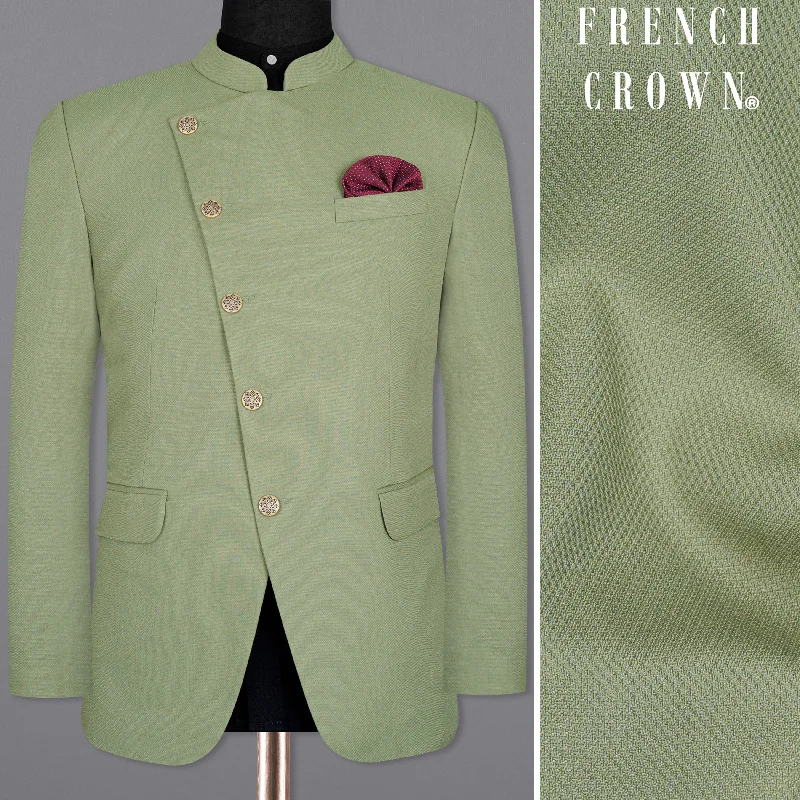 Camouflage Green Cross Placket Bandhgala Wool rich Blazer Relaxed Men's Australian 