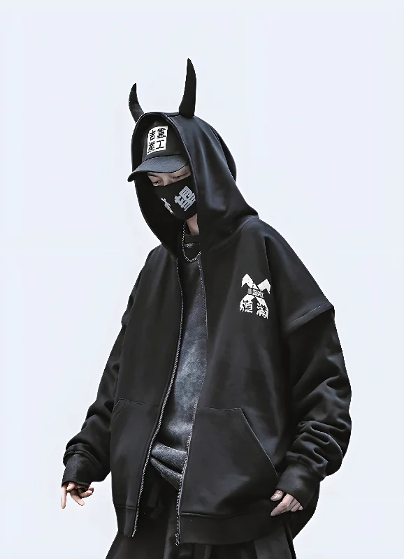 Demon Horn Hoodie Elegant Men's Cashmere