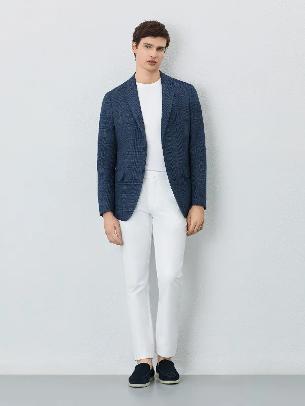 Half-canvas Prince Of Wales Blazer In Linen Blend Sophisticated Men's 