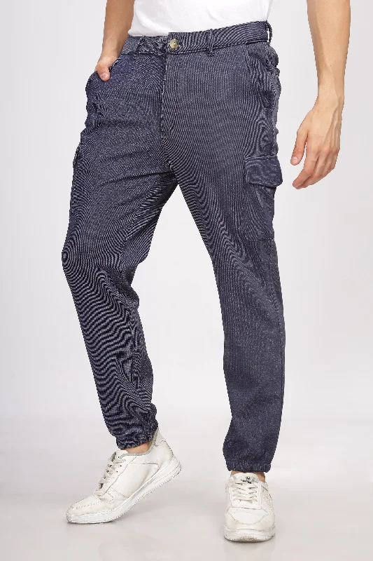 Navy Blue Cargo Style Track Pants Refined Men's Hand