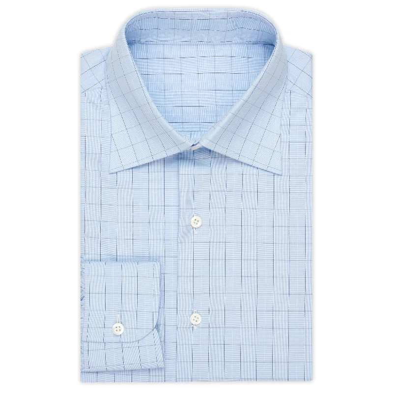 BESPOKE ATHENS Handmade Blue Plaid Cotton Dress Shirt 43 NEW US 17 Regular Fit Gym