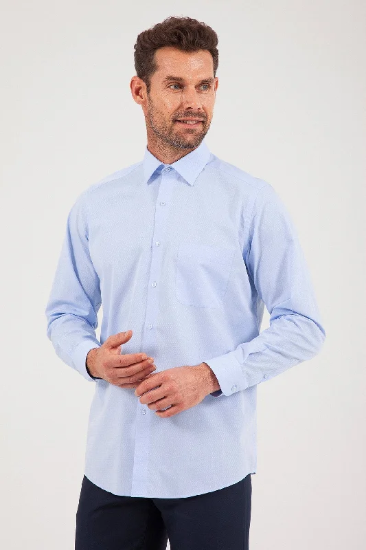 Classic Fit Long Sleeve Cotton Blend Ice Blue Dress Shirt Dynamic Men's High