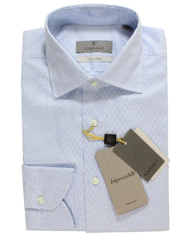 Canali Dress Shirt Blue Basketweave Impeccabile - Modern Fit 41 - 16 British Gentleman Style