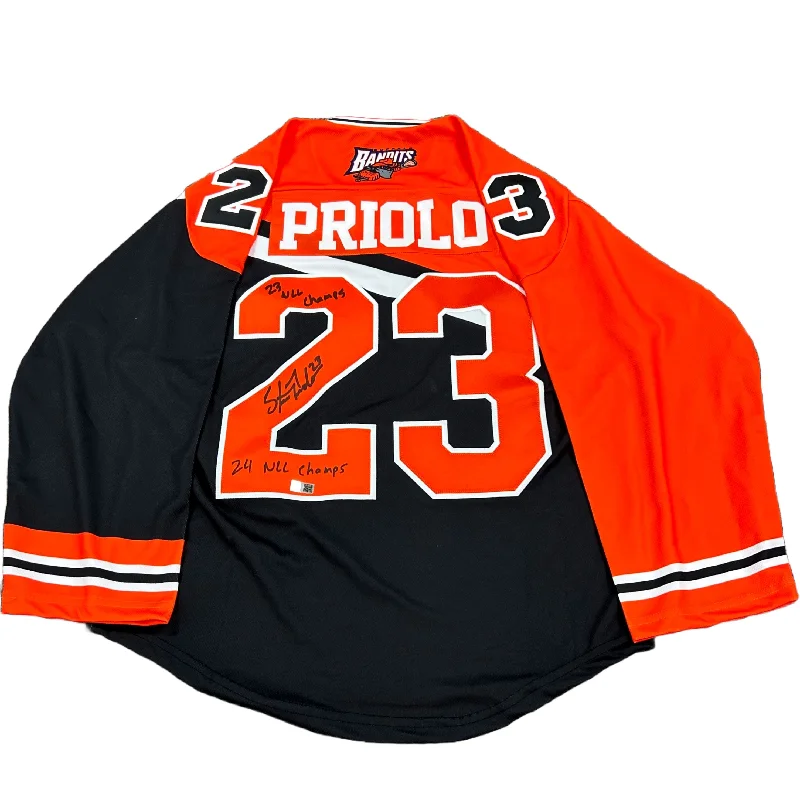 Steve Priolo Signed Buffalo Bandits ProJoy Jersey with 2023 and 2024 NLL Champs Adventure