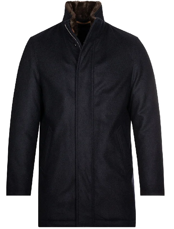 Dolf Twill Coat With Fur Collar Navy Athletic Men's Compression