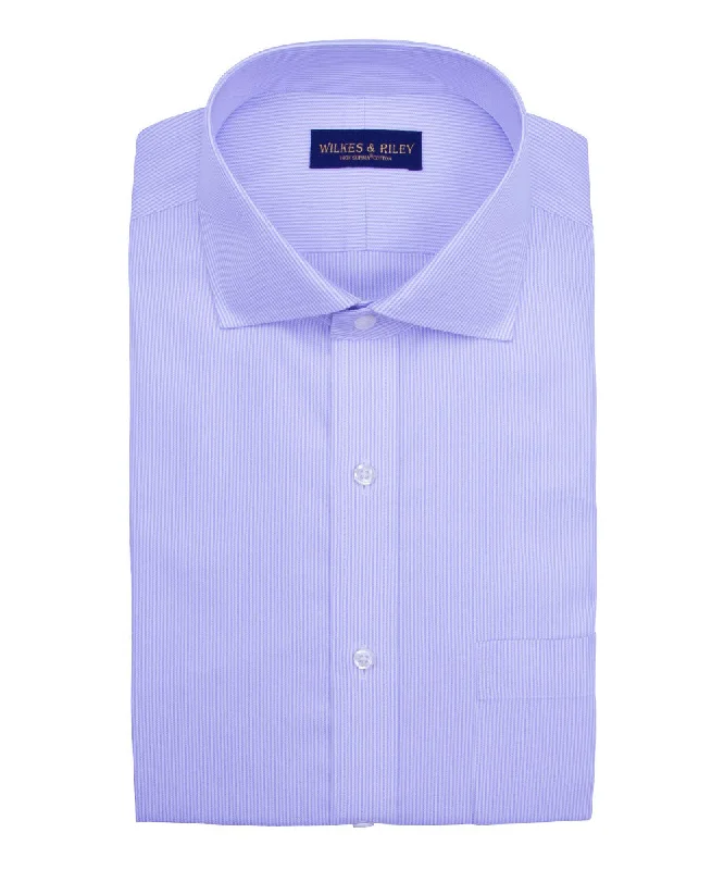 Tailored Fit Purple Stripe English Spread Collar Supima® Cotton Non-Iron Twill Dress Shirt Unique Men's Upcycled