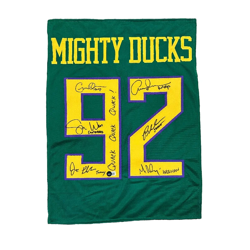 Mighty Ducks Cast Signed Green Custom Jersey Panel with "Quack Quack Quack" Elegant Men's Formal 