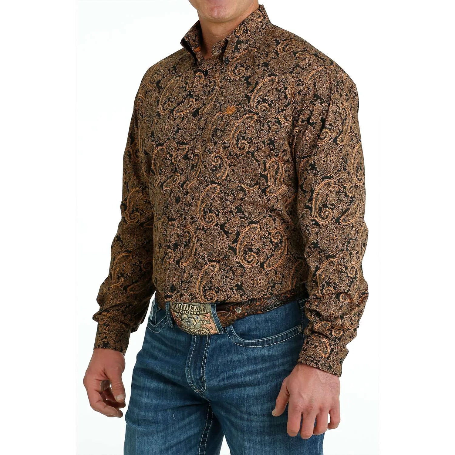 Cinch Men's  Gold & Black Paisley Shirt Masculine Men's Thick