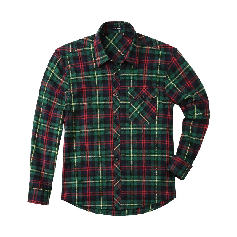 Plaided Men's Flannel Shirt With Pockets - RED/GREEN Relaxed Men's Beach