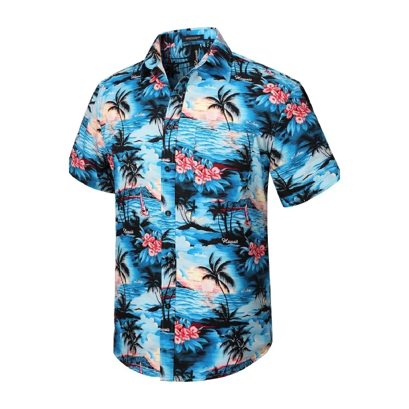 Funky Hawaiian Shirts with Pocket - A3-BLUE Monochromatic Office Style